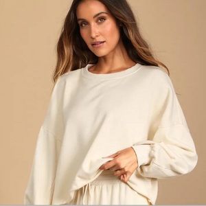 Lulus boat house cream cropped pullover sweatshirt